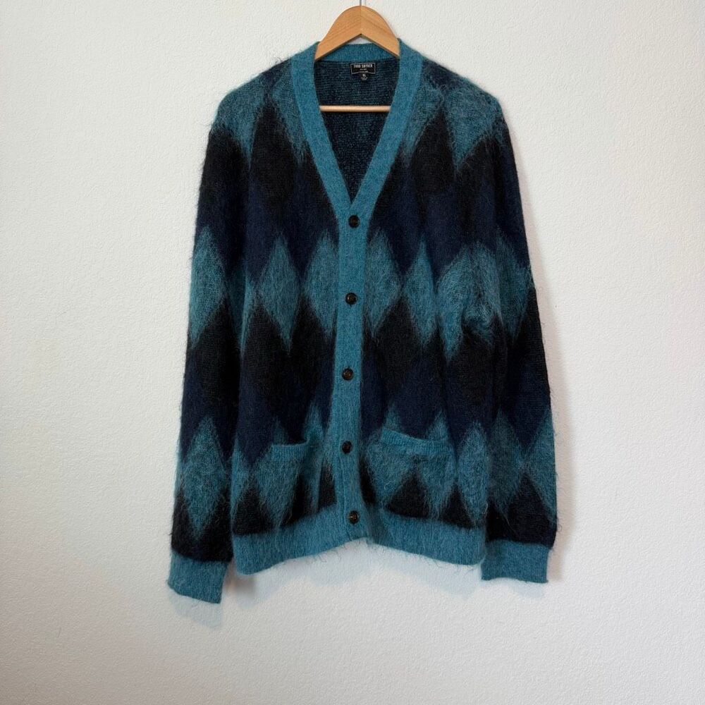 Todd Snyder Blue Mohair Merino Wool Italian Yarn Cardigan Sweater Men's Size XL